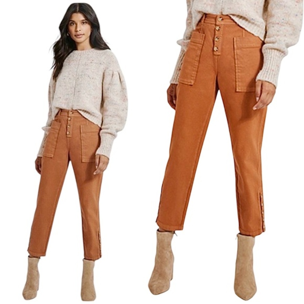 NEW Something Navy High Waist Jeans Size 2 26 Rust Brown Exposed Button Fly Crop